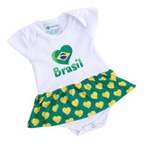 Body Vestido Brasil Copa Infantil Bebe Verde E Amarelo Luxo