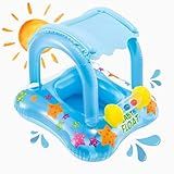 Boia Infantil Bebê Inflável Piscina Praia Com Cobertura Criança Baby Float Proteção Sol Natação Bote (azul)