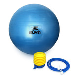 Bola De Pilates 65cm Muvin Antiestouro Suporta Até 300kg Com Bomba Ginástica Fitness Pilates Yoga Fisioterapia Flexibilidade Fortalecimento Tonificação Fácil Limpeza - Cor Azul