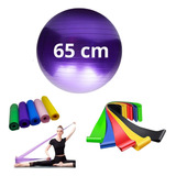 Bola Suiça Pilates Fisio 65cm   Faixa Elastica   5 Mini Band
