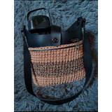 Bolsa De Malha mateira Com Alças Preta Malha Bege