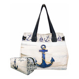Bolsa Feminina Nécessaire Praia Âncora 190 Cor Bege