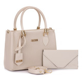 Bolsa Feminina Transversal Media Com Carteira Acambamento Dos Ferragens Ouro Cor Creme Correia De Ombro Creme Desenho Do Tecido Lisa