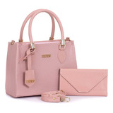 Bolsa Feminina Transversal Media Com Carteira Acambamento Dos Ferragens Ouro Cor Rosa Correia De Ombro Rosa Desenho Do Tecido Lisa
