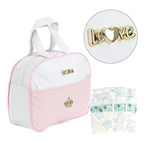 Bolsa Maternidade Com 03 Fraldas Rn Rosa Personalizada Mães Cor Branco E Rosa Desenho Do Tecido Desenhado