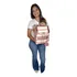 Bolsa Mochila Feminina Universitária Moderna Costas Barata Cor Rose Listrado Desenho Do Tecido Listrado