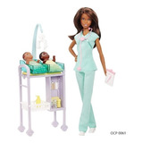 Boneca Barbie Médica Pediatra Morena Com 2 Bebês E Berço