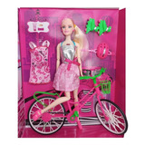 Boneca Joyce Bike Acessórios Brinquedo Estilo Barbie Passeio