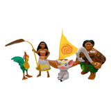 Boneca Moana Pua Maui Heihei 4 Personagens + Barco