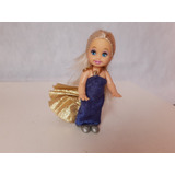 Boneca Usada Kelly Irmã Barbie Vestido Azul Marinho Longo