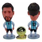 Boneco Miniatura Messi Argentina Com Bola De Ouro