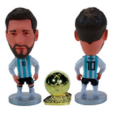 Boneco Miniatura Messi Argentina Com Bola De Ouro