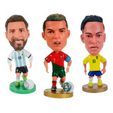 Boneco Miniatura Neymar Cristiano Ronaldo E Messi Seleção