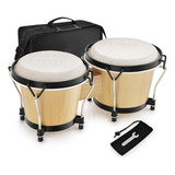 Bongo Percussão Profissional 6 E 7 Pele Animal E Bag Sonata Cor Natural