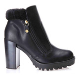 Bota Feminina Coturno Com Salto Bloco Moleca Cor 15745 - Preto 01 Desenho Do Tecido Liso Tamanho 37