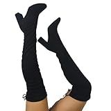 Bota Feminina Over The Knee Bico Fino Salto Grosso Cano Longo Camurça Strech Preto (preto, Br, Adulto, Numérico, 39)