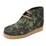 Bota London Style Cano Alto Em Camurça Camuflada Sola Crepe