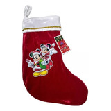 Bota Meia Decorativa Natal Estampa Casal Personagens Mickey E Minnie Mouse Fantasiados De Papai Noel Vermelho Decoração Natalina Disney