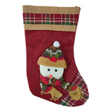 Bota Natalina Em Juta Vermelha C Boneco De Neve 35cm