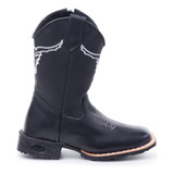 Bota Texana Infantil Masculina Bordado Boi Desenhado Couro