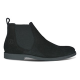 Botina Chelsea Boots Toda Preta Couro Camurça + Brinde