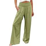 Bowake Calça Feminina De Perna Larga, Leve, Cintura Alta, Reta, Folgada, Com Bolsos, Calça Casual, A2*verde Menta, M