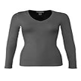 Bozzolo Camiseta Feminina Básica De Manga Comprida Com Gola Em V, Quente, Macia, Elástica, He.carvão, M