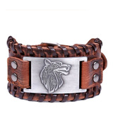Bracelete Couro Viking Lobo