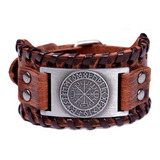 Bracelete Couro Viking Vegvisir