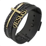 Bracelete De Cruz Couro