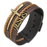 Bracelete De Cruz Couro