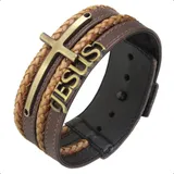 Bracelete De Cruz Couro