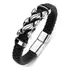 Bracelete Pulseira Masculina Couro Luxo Moderna Geométrico Comprimento 20 Cm Cor Preto E Prateado