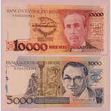 Brasil C196 ;c195 Notas Antigas C$5 E C$10.000 Série 0001 Fe