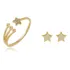 Brinco + Anel Regulável Estrela Cristal Banhado Ouro 18k