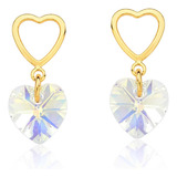 Brinco Double Heart Revestido Em Ouro