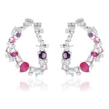Brinco Ear Cuff Prata 925 Fusion Turmalina Rosa Pedraria