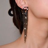 Brinco Feminino Strass Franja