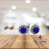 Brinco Flor Cristais Azul