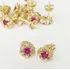 Brinco Flor Pedra Rubi Banho De Ouro Florzinha Rosa