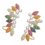 Brinco Floral Colorido Cravejado
