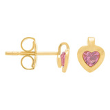 Brinco Folheado Ouro 18k Coração Pedra Rosa Adulto/infantil