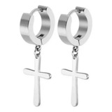 Brinco Masculino Feminino Argola 4mm Crucifixo Cruz Aço Inox
