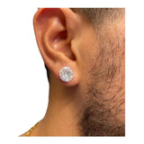 Brinco Masculino Par Prata 925 Brilhante Cravejado 10mm Pura Cor Diamante Sintético Zircônia 10mm