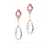 Brinco Ouro 18k Gota Fixa Cor Safira Rosa E Cristal Branco