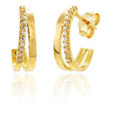 Brinco Ouro 18k Tipo Meia Argola Espelhada Zircônia Promoção