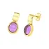 Brinco Oval C/ Pedra Ametista Natural Folheado Ouro Cd 7224