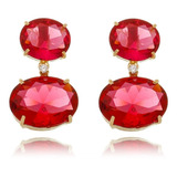 Brinco Pedra Oval Vermelho