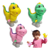 Brinquedo A Corda Dinossauro Bebê Infantil Kit Com 3
