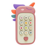 Brinquedo Infantil Baby Phone Música Luz Mordedor Polibrinq Cor Unicórnio Rosa
